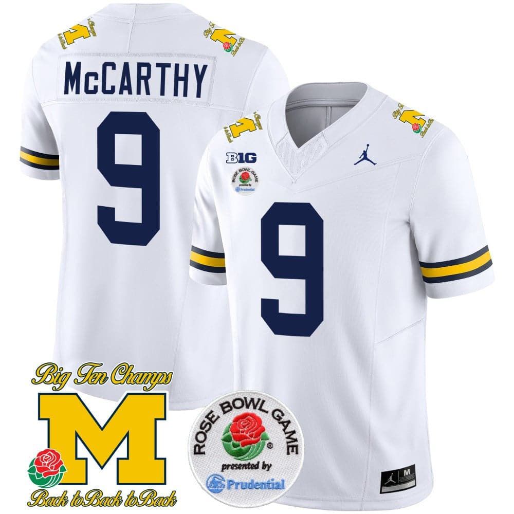 Men Michigan Wolverines 9 Mccarthy White 2024 Rose Bowl Patch Vapor Limited NCAA Jersey